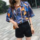 Printed Short-sleeve Blouse Multicolor - One Size