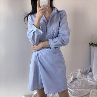 Long-sleeve Shirt Dress As Shown In Figure - One Size