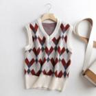 Argyle Cropped Knit Vest Red - One Size