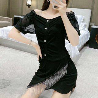 Short-sleeve Fringed Mini Sheath Dress