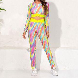 Set: Printed Long-sleeve Cropped T-shirt + Pants