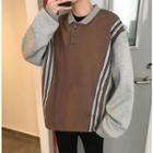 Long-sleeve Color Block Collared Sweatshirt