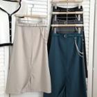 High-waist Slit Midi Skirt + Belt
