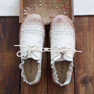 Woven Genuine Leather Lace-up Shoes