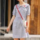 Heart Embroidered Plaid Short Sleeve Dress