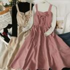 Set: Mock-neck Knit Top + Lace-up Sleeveless Midi Dress In 6 Colors