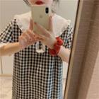 Collared Gingham Short-sleeve Mini Sleep Dress As Shown In Figure - One Size