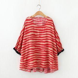 Contrast Trim Striped Oversized Blouse