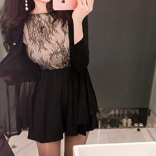 V-neck Sheer-hem Cardigan