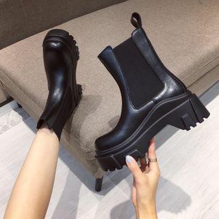 Platform Block Heel Short Chelsea Boots