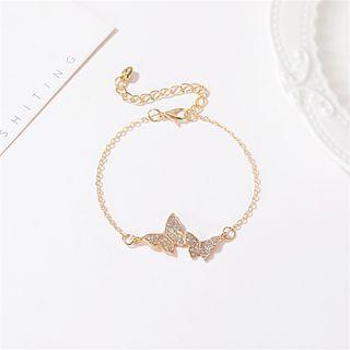 Rhinestone Butterfly Bracelet 01 - 5324 - Butterfly - Gold - One Size