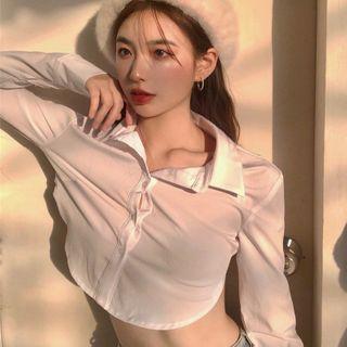 Plain Cropped Shirt White - One Size