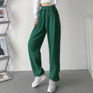 Loose-fit Plain Gathered Cuff Sweatpants