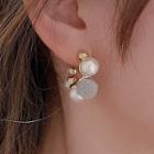 Faux Pearl Pom Pom Hoop Earring