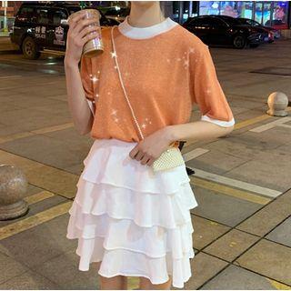 Glitter Short-sleeve T-shirt / Tiered Skirt