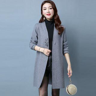 Beaded Single-button Long Cardigan