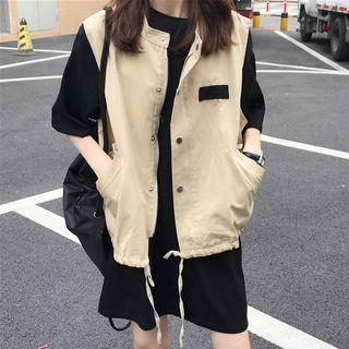 Oversize Elbow-sleeve T-shirt / Plain Button Vest