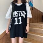 Lettering Contrast Stripe Sleeveless T-shirt