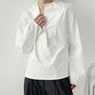 Plain Point Collar Puff Long-sleeve Shirt