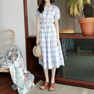 Round-neck Checked Midi Dress
