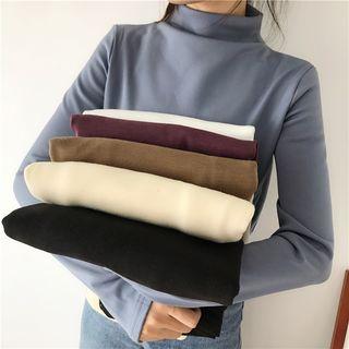 Fleece-lined Mock-turtleneck Long-sleeve T-shirt