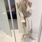 Set: Sleeveless Tie-side Sweater + Shirred Dip-back Dress Beige - One Size