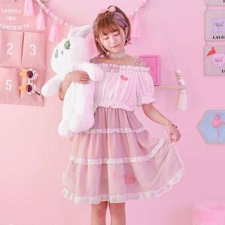 Strawberry Embroidered Off-shoulder Short-sleeve Top