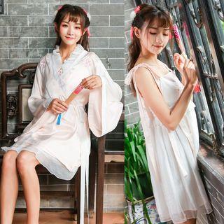 Frilled Bell Sleeve Light Jacket / Embroidered Sleeveless A-line Dress