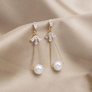 Faux Pearl Rhinestone Dangle Earring 1 Pair - E2801 - As Shown In Figure - One Size