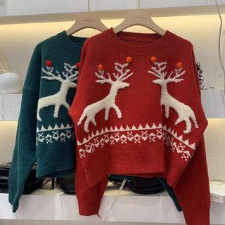 Long-sleeve Cartoon Printed Knit Top