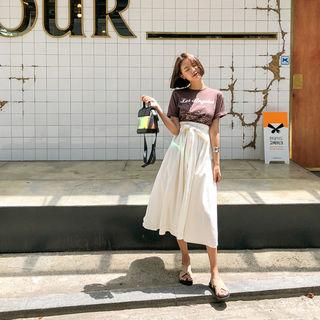 Tie-waist Linen Blend Long Gathered Skirt