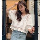 Lace Trim Puff-sleeve Blouse