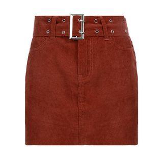 Low Rise Belted Corduroy Mini Skirt
