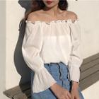 Frill Trim Off-shoulder Sheer Top