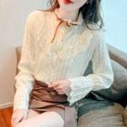 Long-sleeve Bow-neck Lace Blouse