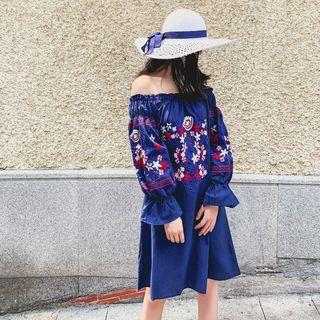 Long-sleeve Embroidered Mini Tunic Dress