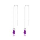 925 Sterling Silver Simple Water Drop Shape Purple Austrian Element Crystal Tassel Earrings Silver - One Size