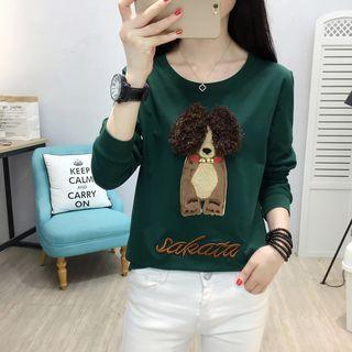 Long-sleeve Dog Applique T-shirt