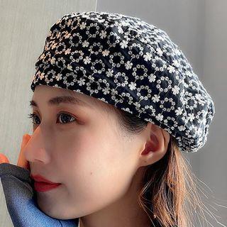Flower Embroidered Beret Hat