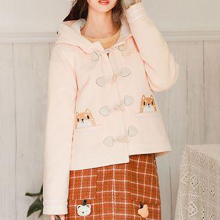 Dog Embroidered Hooded Toggle Jacket