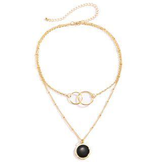 Disc Pendent Layered Alloy Choker Necklace 3976 - Gold - One Size