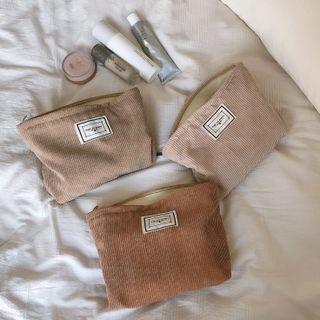 Lettering Corduroy Zip Pouch