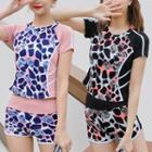 Short-sleeve Leopard Print Rash Guard