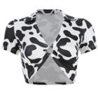 Short-sleeve Cow Printed Cropped T-shirt