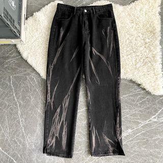 Mid Rise Tie-dyed Straight Leg Jeans