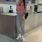 Short-sleeve Drawstring Cropped T-shirt / Gathered Cuff Pants