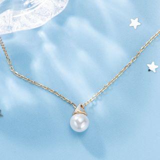 925 Sterling Silver Faux Pearl Necklace X130 - Gold - One Size