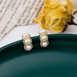 Rhinestone Faux Pearl Ear Stud E2941 - As Shown In Figure - One Size
