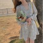 Flower Print Blouse / Long-sleeve A-line Dress