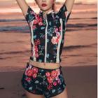 Short-sleeve Floral Print Rash Guard